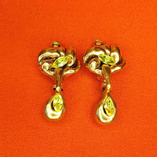 Vintage clips pendants ornés de pierres en verre vert