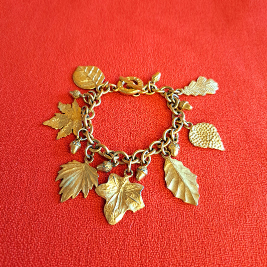 Vintage -Bracelet Agatha Doré - Breloques Feuilles & Glands